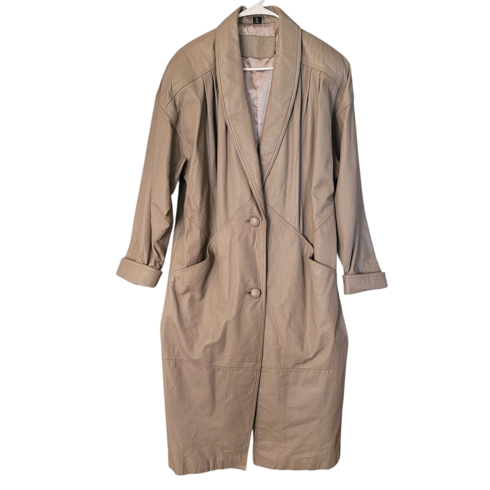 Jacqueline Ferrar vintage taupe leather long coat - M.        G72